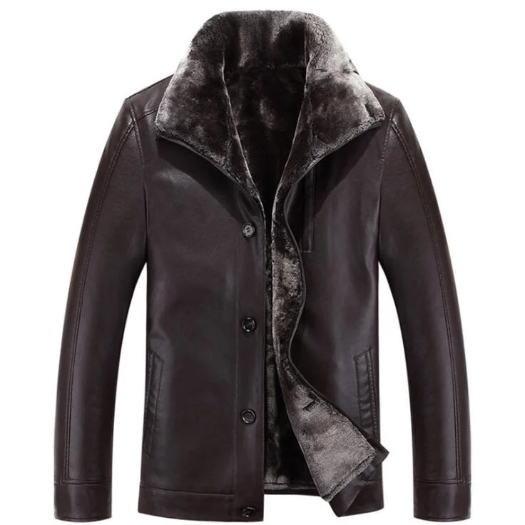 

New Korean Plus Size Slim Fashion Men's Business Casual Leather jacket Men Winter Warm stand collar Outwear Mens Fur Coats M-5XL