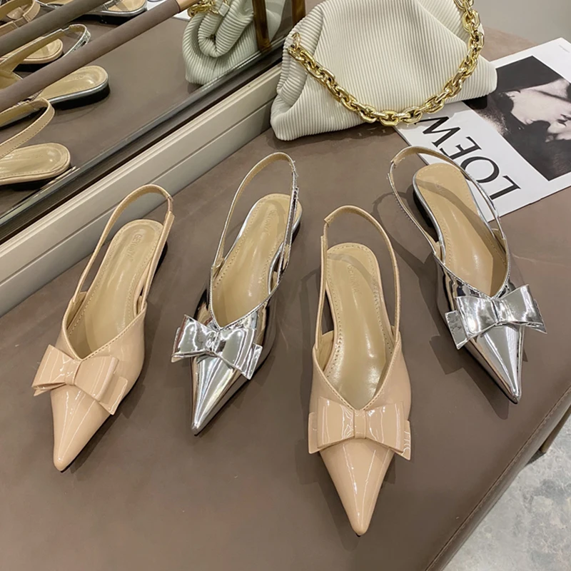 

Women Shoes Butterfly-knot Sandals Black Pu Leather 2022 New Ladies Flats Loafers Female Casual Outside Korean Style Shoes
