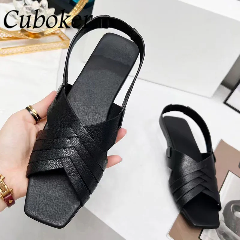 

Brand Designer Genuine Leather Braid Flats Sandals Women Peep Toe Elastic Band Shoes Casual Party Shoes Daily Shoes For Summer