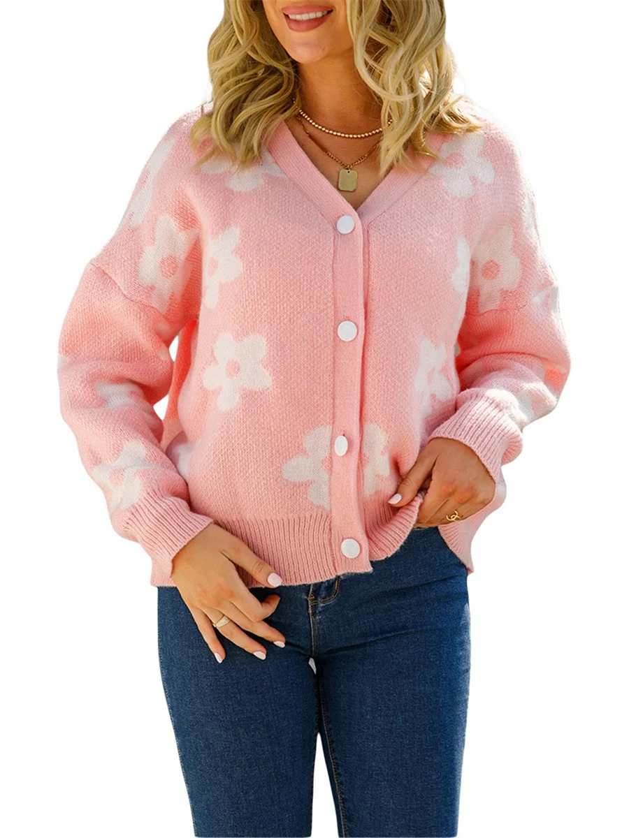 

Женский трикотажный кардиган с длинным рукавом и V-образным вырезом