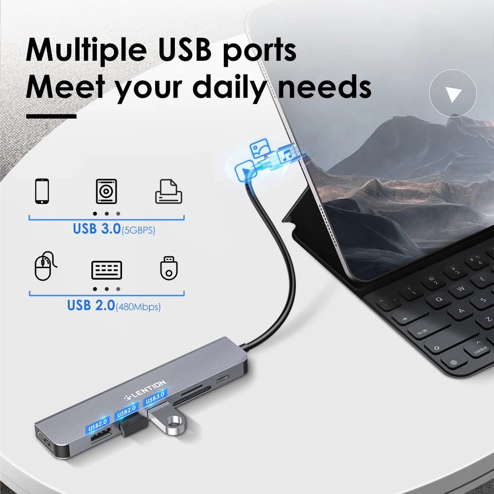 Фото USB-концентратор Lention 3,0, 4K, 30 Гц, Type C на HDMI, 2,0 PD, 100 Вт №3