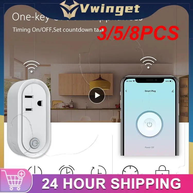 

3/5/8PCS 15a With Power Monitor Function Tuya Smart Wifi Plug Wireless Multiple Plug Connection Gateway Smart Home Accessories