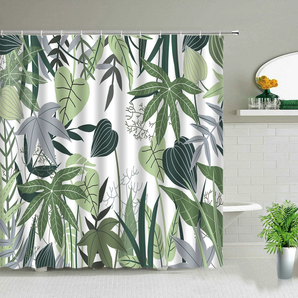 

Tropical Plant Monstera Print Shower Curtain Green Leaves Natural Scenery Bathroom Curtains Bathtub Decor Screen cortina de bano