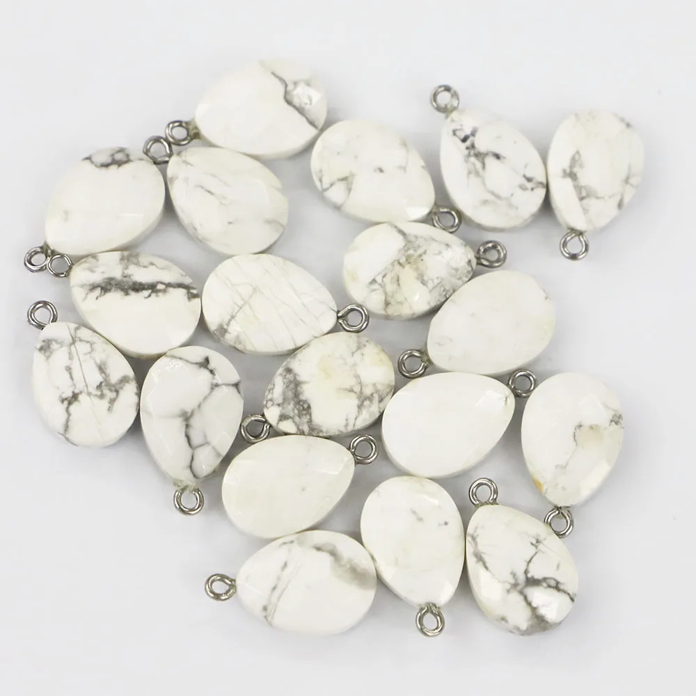 New Natural White Turquoise Stone Faceted Necklace Pendants Water Droplets Charms DIY Jewelry Making Accessories Wholesale 12Pcs