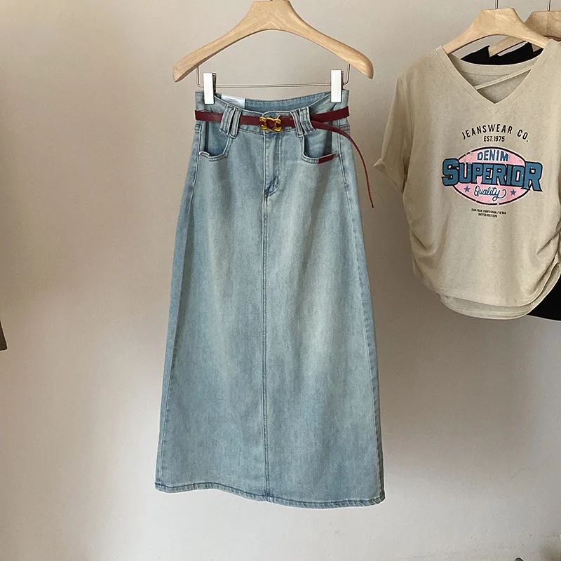 

2023 женские летние хлопковые юбки с высокой талией, повседневные трапециевидные длинные джинсовые юбки, Femme Faldas Jupe Saia