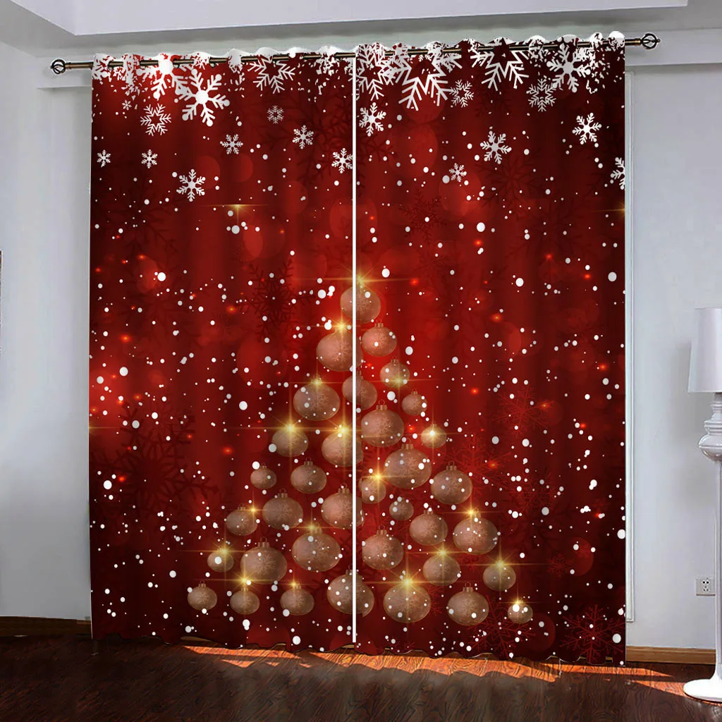 2 piece set of Red Christmas Outfit Santa Curtain - Digital print Polyester perfect for living room kitchen bedroom