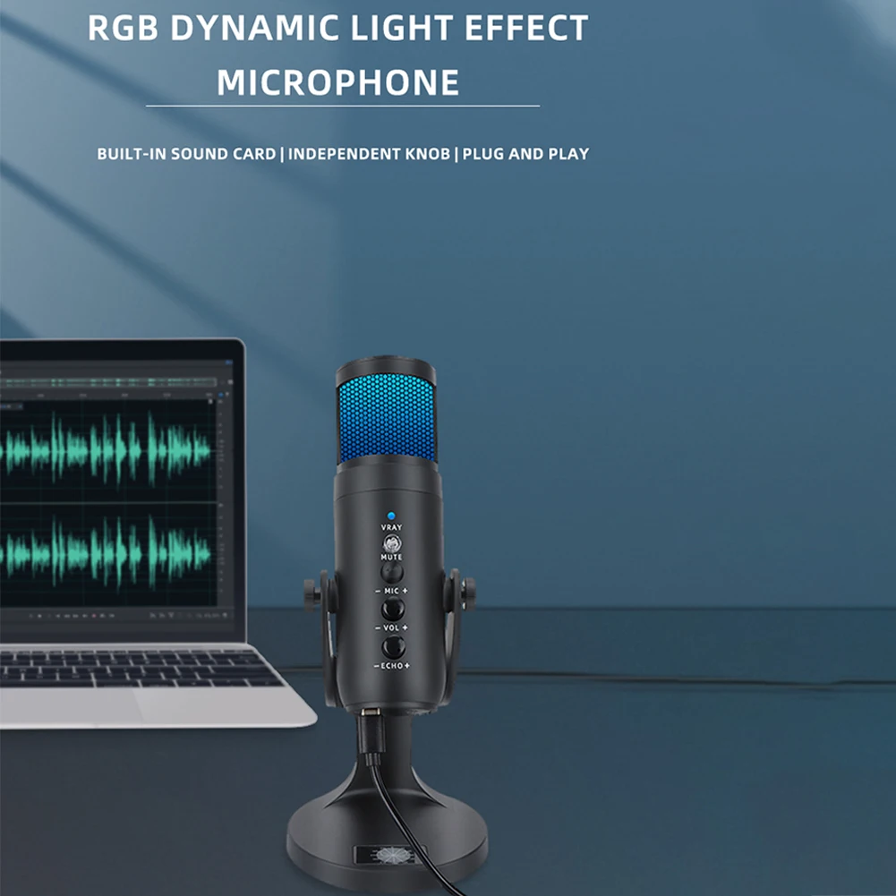 

Профессиональный конденсаторный микрофон RGB, кардиоидный USB микрофон для прямой трансляции с разъемом для наушников, для смартфонов, ПК, USB
