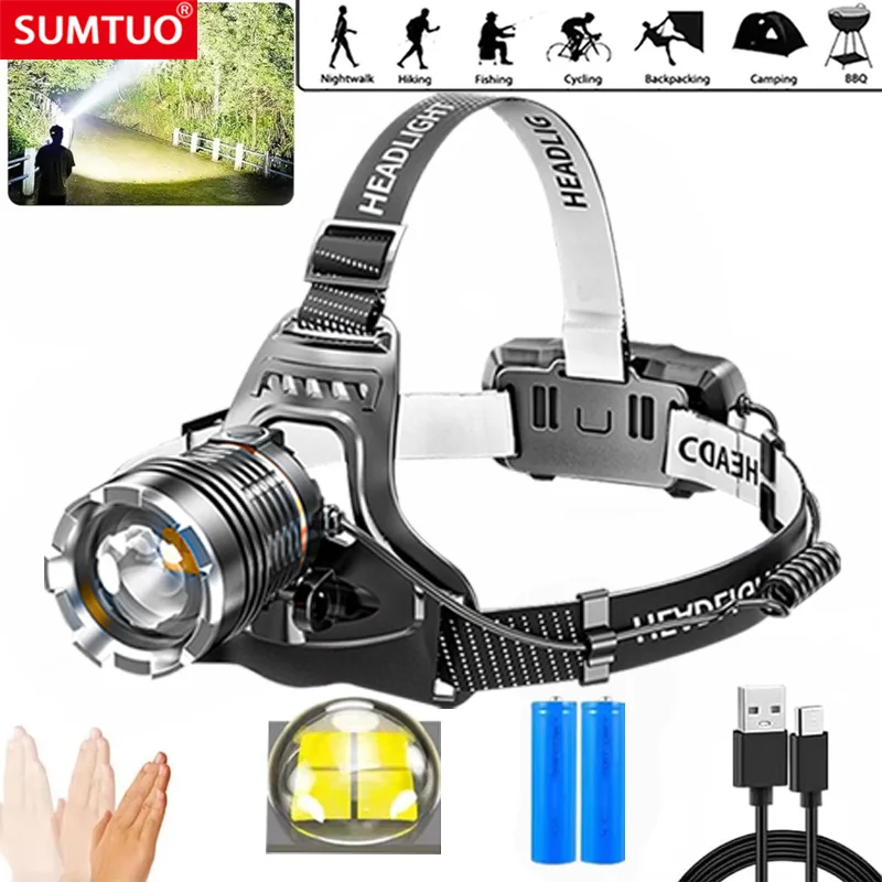 Фонарь налобный с датчиком аккумуляторный 4 режима