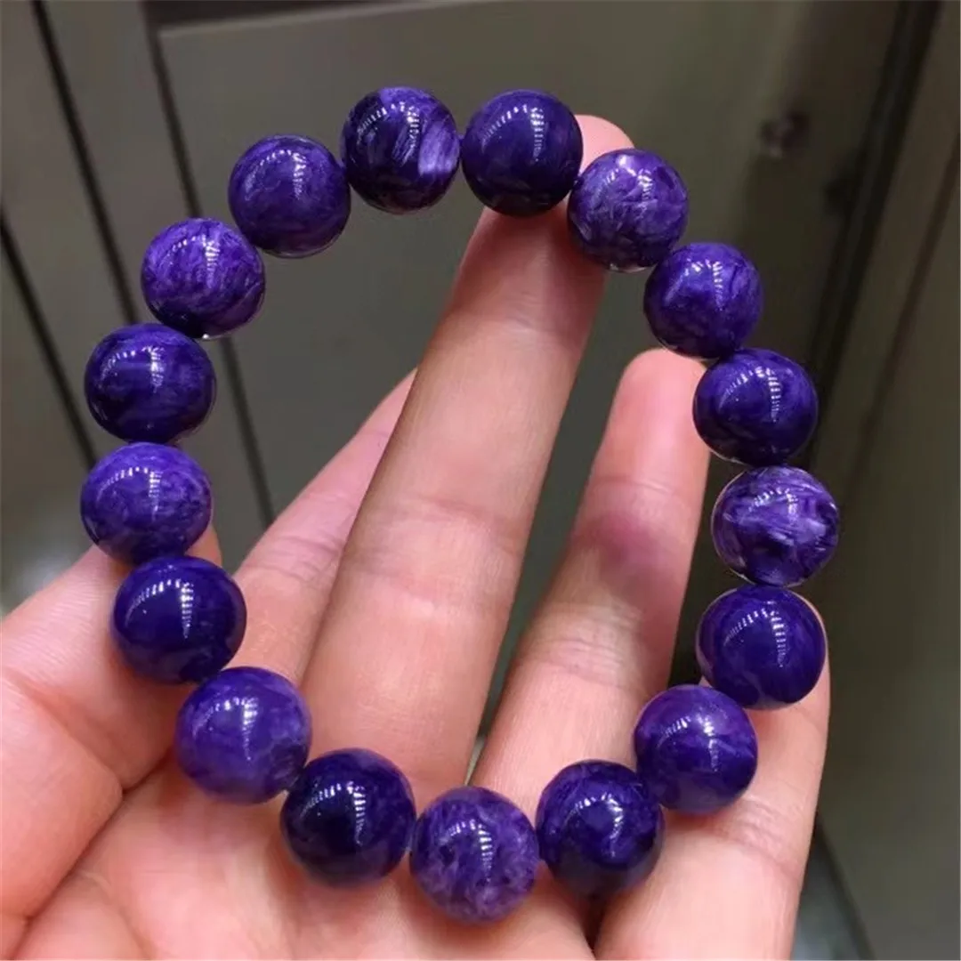 Браслет из круглых бусин из натурального фиолетового шароита диаметром 11мм, ювелирное украшение для женщин и мужчин, подарок для достижения богатства, редкий кристаллический камень, геммологический материал для Reiki, жемчужные нити AAAAA.