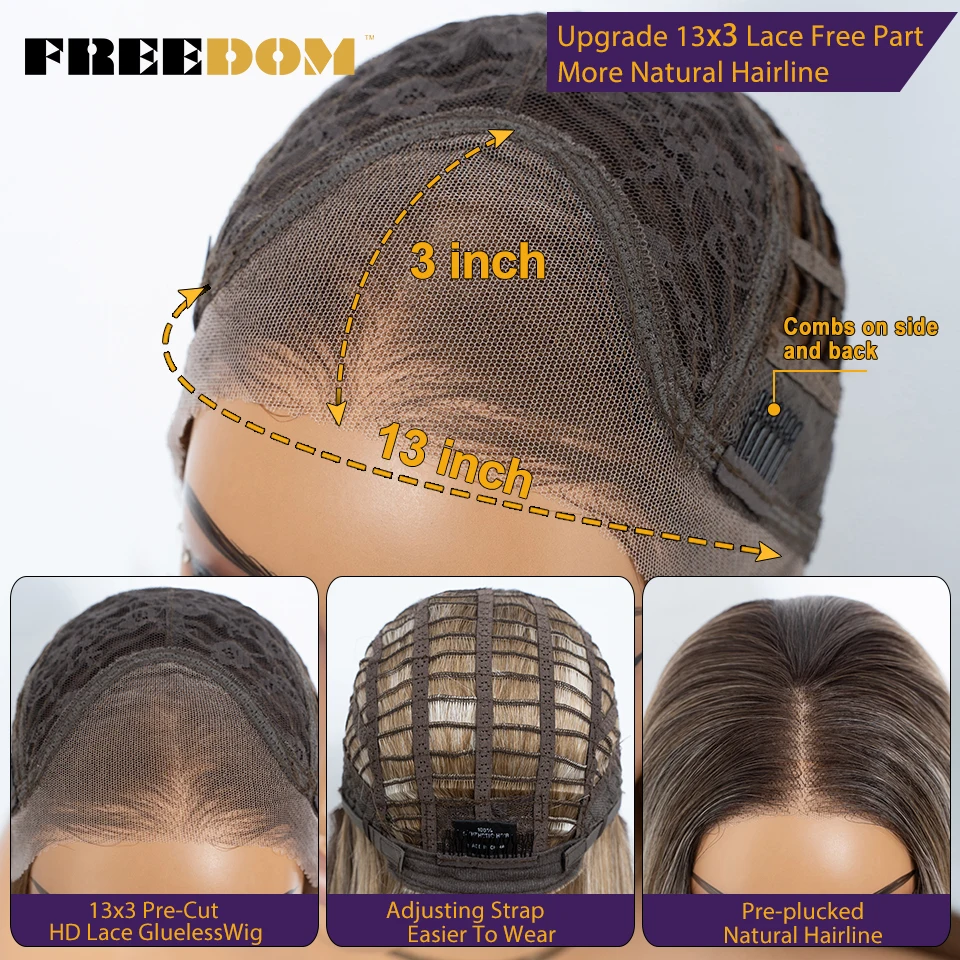 Синтетический парик FREEDOM Straight Bob с многослойной прической, парик с кружевной передней частью для женщин, 13x3, предварительно выщипанный, омбре, блонд, с возможностью свободной расчески, парик с фронтальным кружевом (art.: 3920d4cac58c1) - 3920d4cac58c1