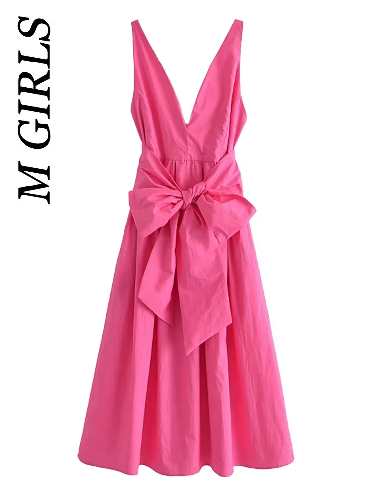 

Платье-миди Плиссированное из поплина с поясом, открытой спиной и молнией