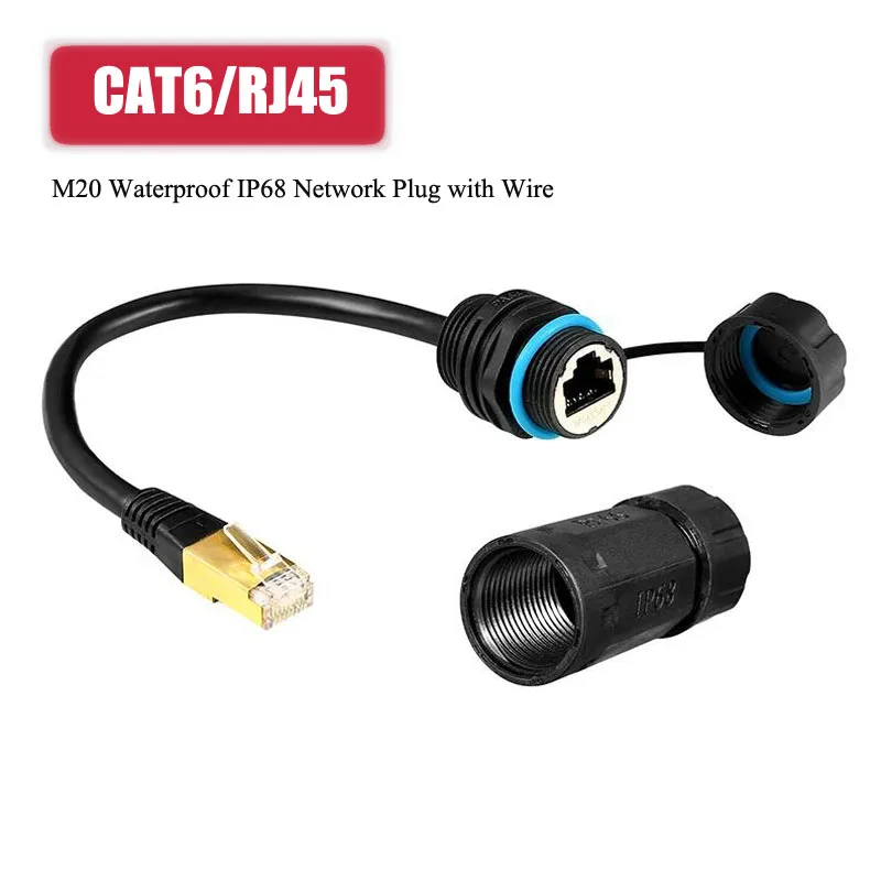 Фото Водонепроницаемый сетевой разъем RJ45 CAT6 M20 для кабеля, уличный, IP68, для интеллектуального оборудования, с проводом, 1 шт. №1