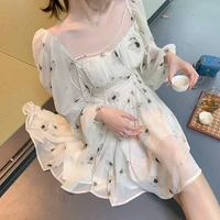 niggeey floral beach mini dress vintage puff sleeve bandage casual summer chiffon dress vacation outfits for women vestidos
