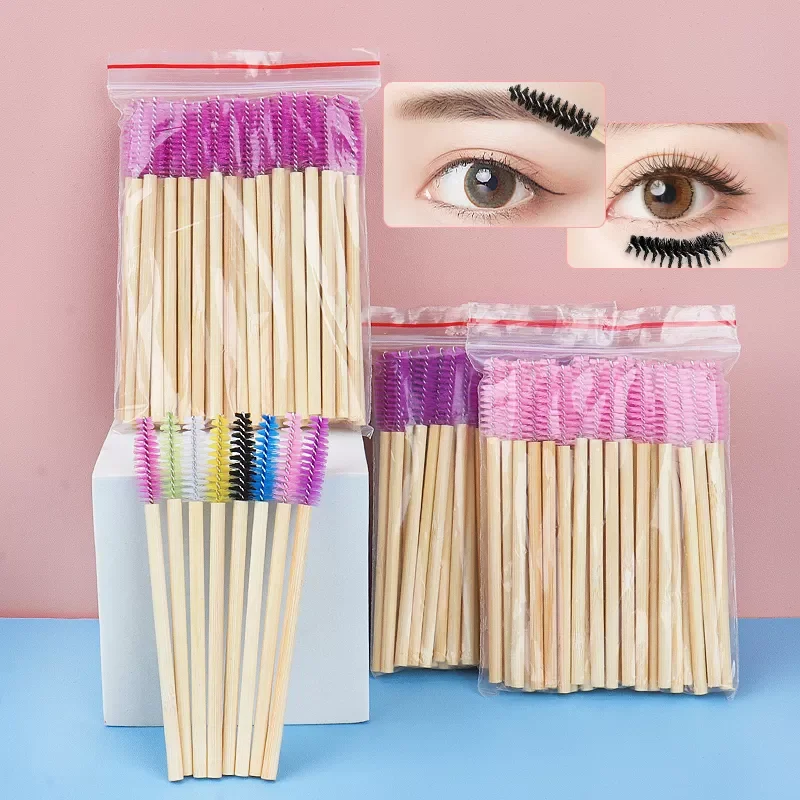 

Pcs Bamboo Handle Eyelash Brushes Disposable Eyebrow Brush eyelash Extension Mascara Wands Applicator women Makeup Tools
