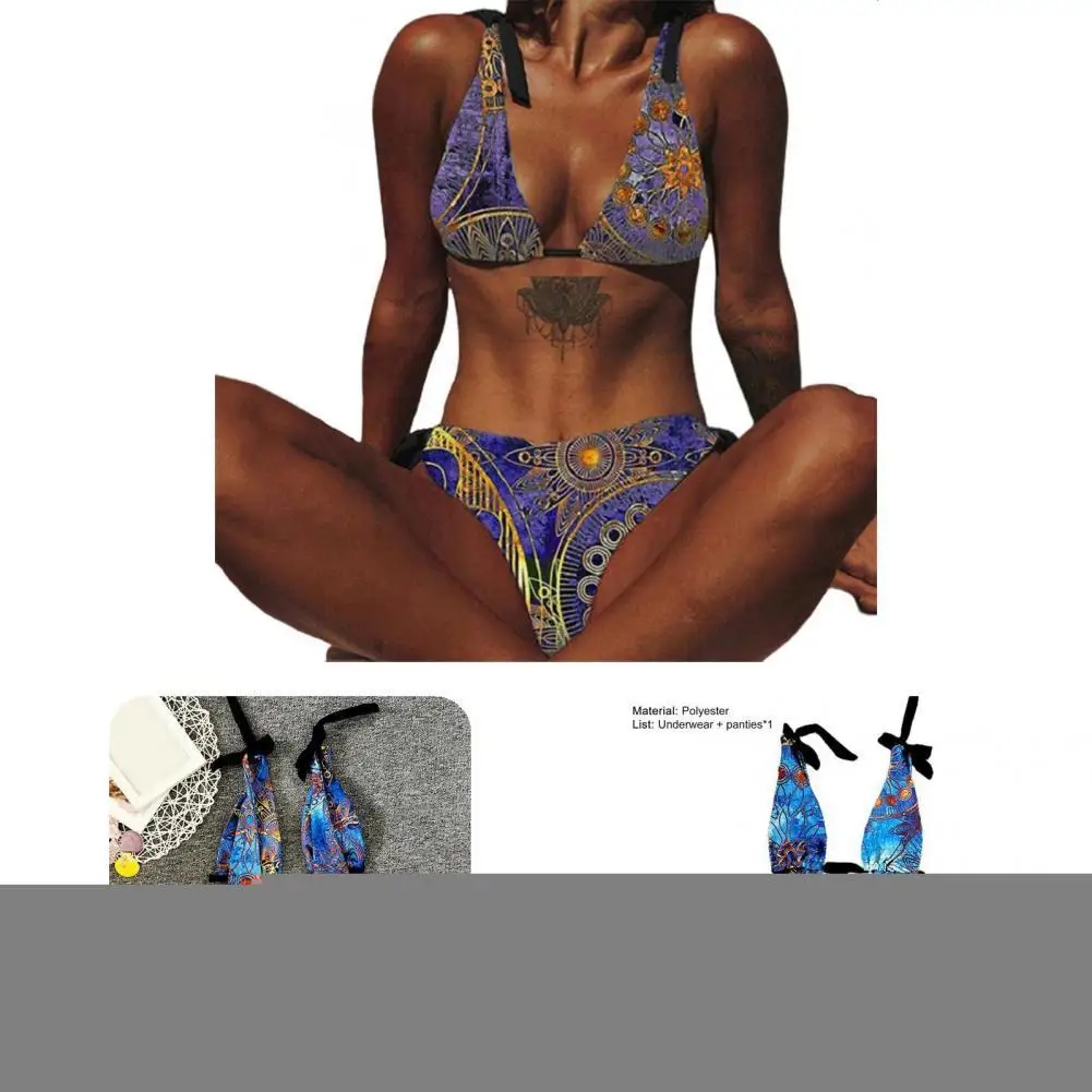 

Novelty Women Swimwear Quick Drying Wireless Breathable Vintage Print Women Bra Thong Set