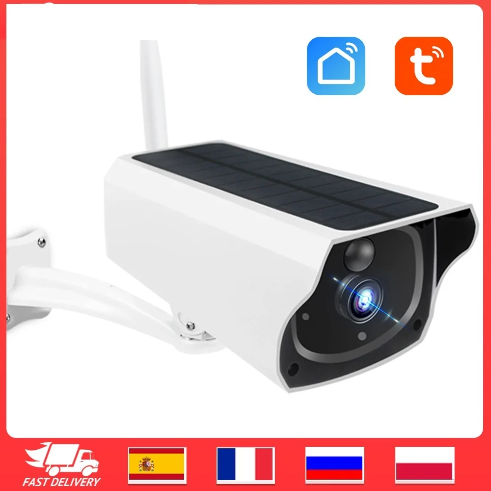 

Outdoor Solar Security Camera 1080P Wireless WiFi Camera Solar Panel Rechargeable Battery Bullet PIR Motion Alarm Tuya APP