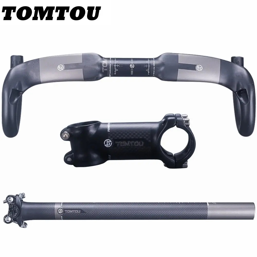 

TOMTOU Carbon Fiber Bike Road Handlebar + Stem + Seat Post Bicycle Road Bent Bar Sets Parts XXX
