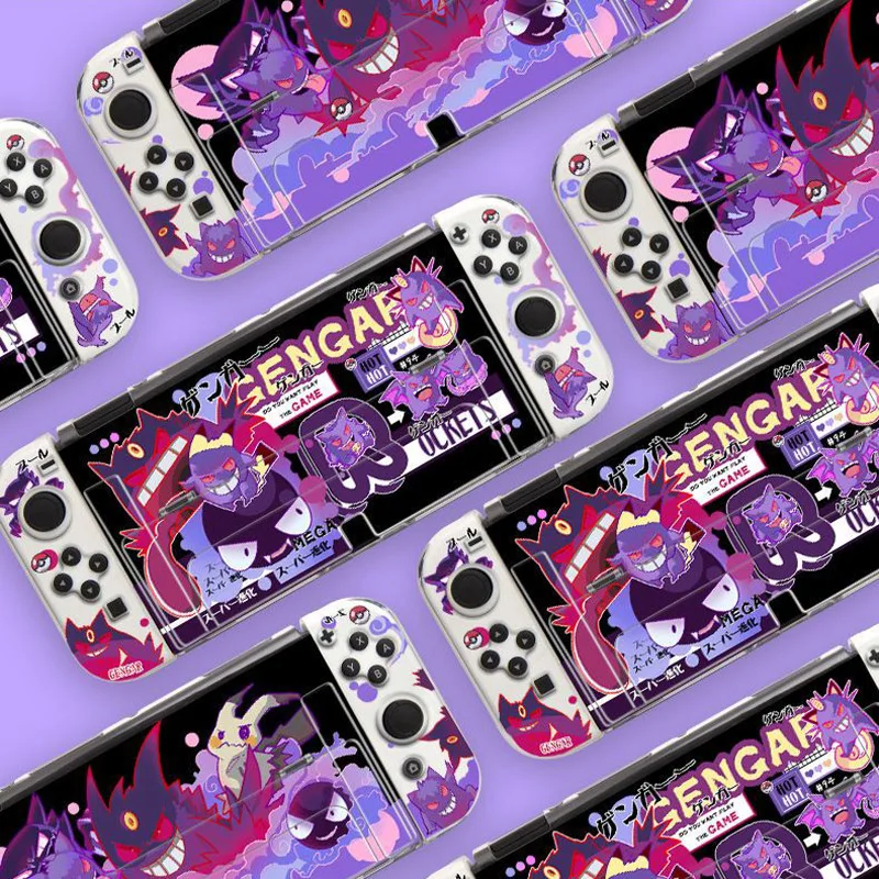 

Kawaii Pokemon Gengar Anime figure switch OLED transparent frosted protective case Anti-fall pluggable base digital supplies