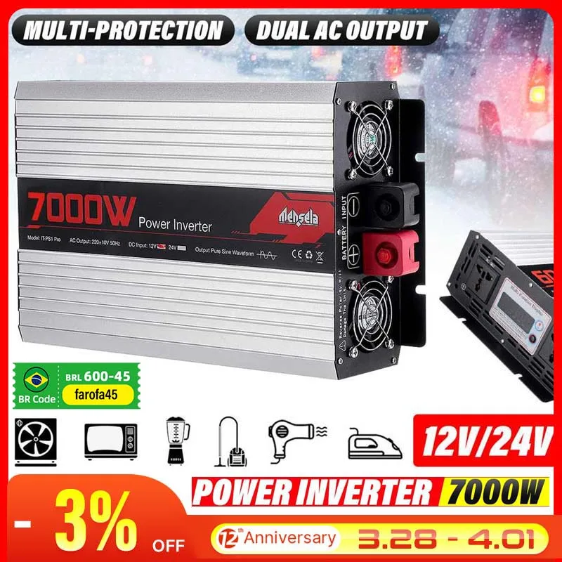 

Pure Sine Wave Inverter DC 12V 24V To AC 220V 2000W-7000W For Power Converter Solar Inverter Transformer Car Inverters With LED
