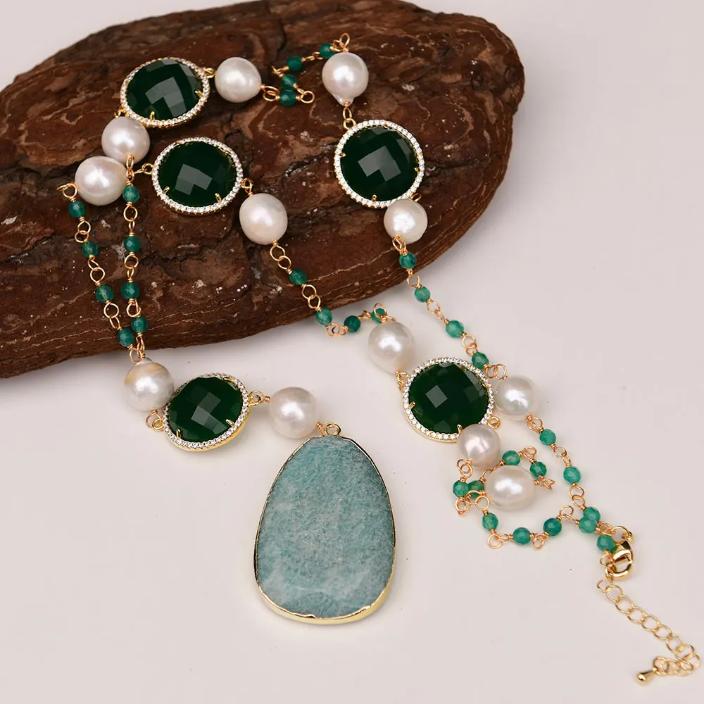 GG 27 дюймов натуральный белый кеши Эдисон жемчуг зеленый агат нефрит CZ монета