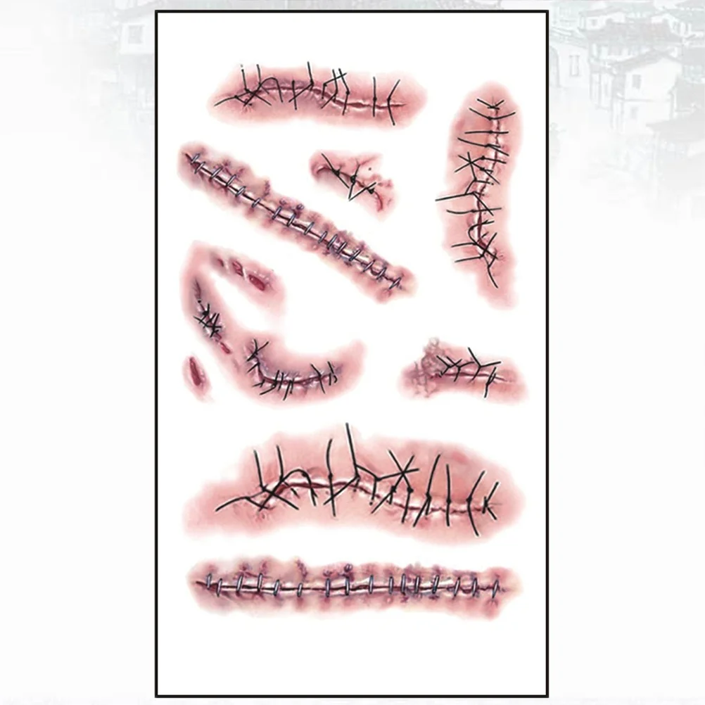 3pcs Realistic Bloody Wound Scar Temporary Sticker Stitch Scab Props for Halloween Masquerade Cosplay