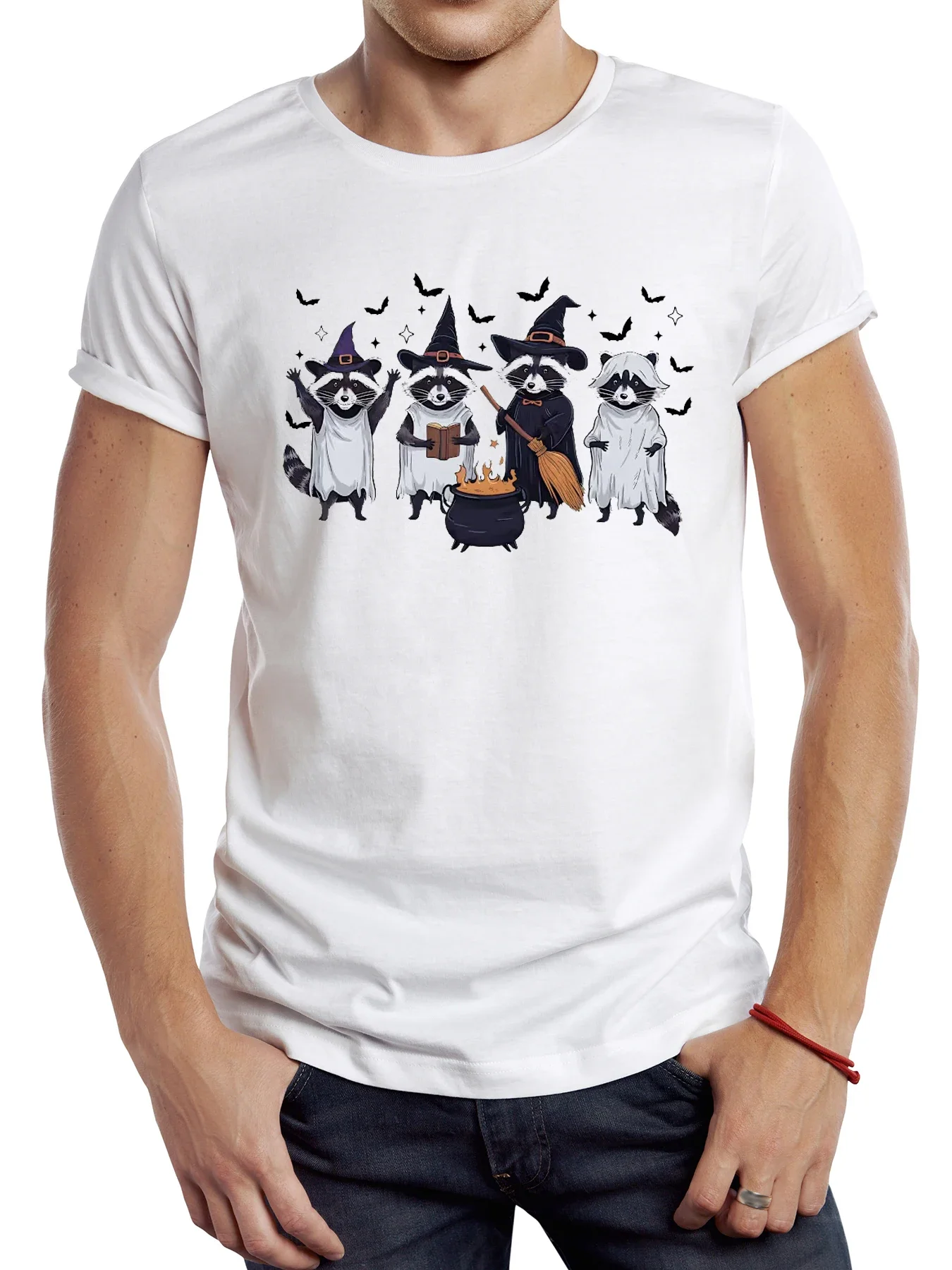 TEEHUB Хэллоуин енот Мужская футболка винтажная трашер призрак печатная Футболка