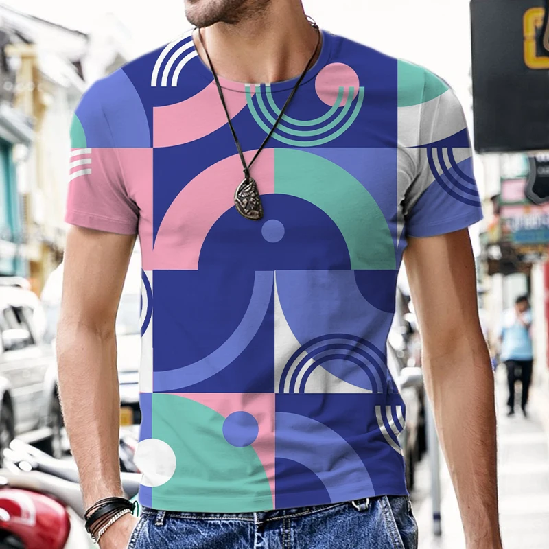 New Contrast pattern series Short Sleeve T-shirt Summer Men's T-shirt Men's Casual 3DT-Shirts Fashion O-Neck Shirt Streetwear images - 6