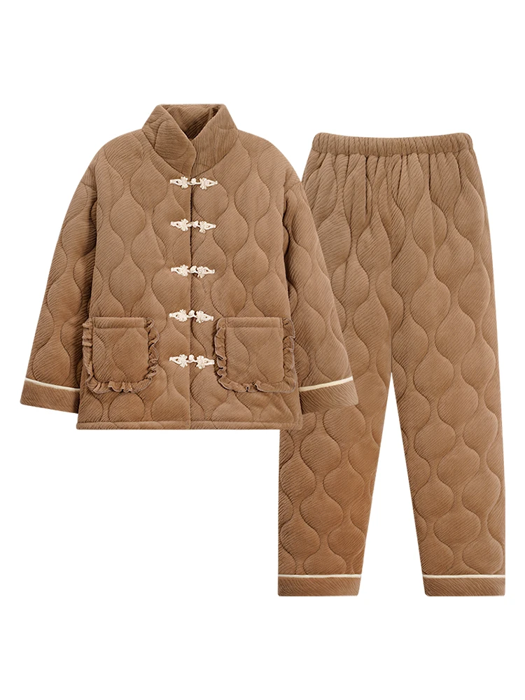  Новые китайские пижамы из кораллового флиса женские осенне-зимние трехслойные