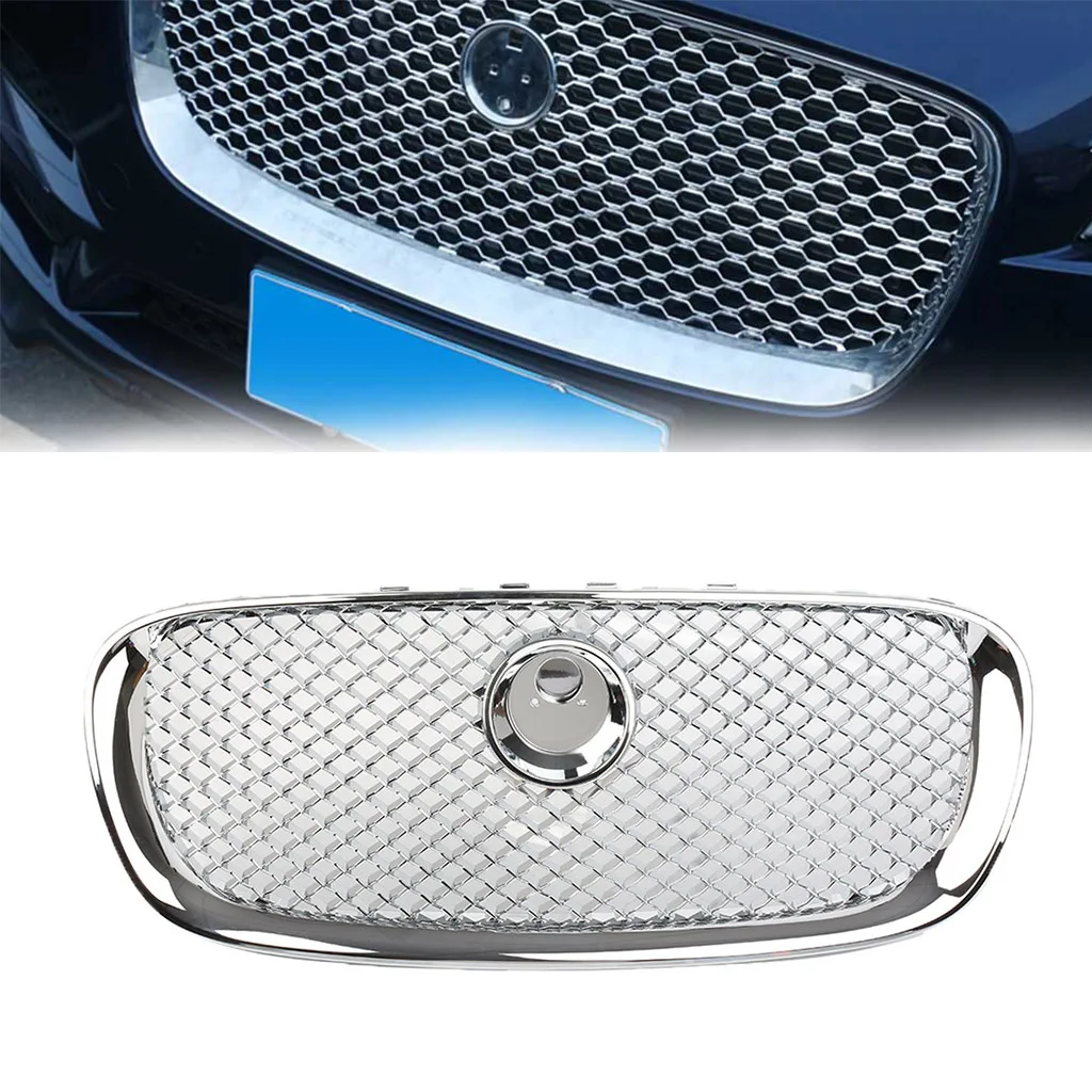 

1 шт. Передняя Верхняя решетка для автомобиля, сетка для Jaguar XF X-F 2008 2009 2010 2011, 4 двери, Серебристый Хром с эмблемой