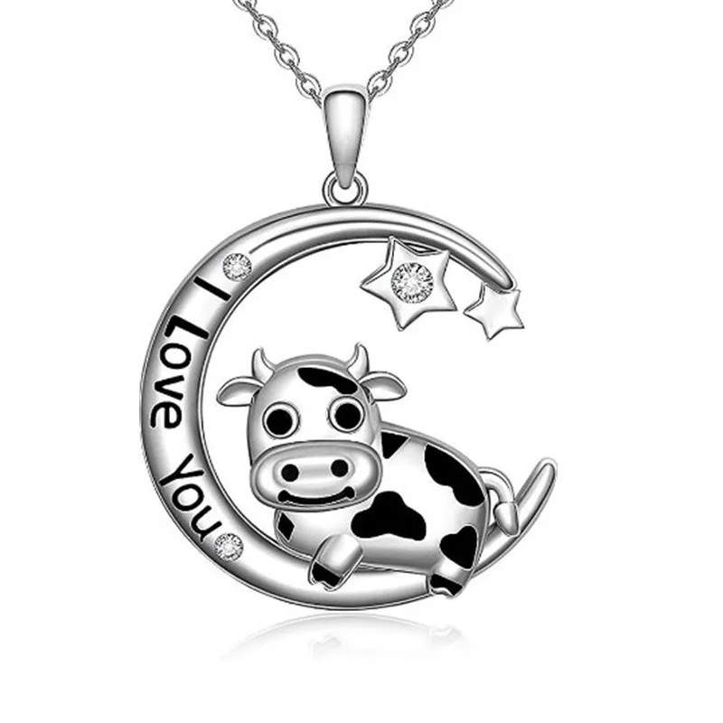 

Fashion Creative Moon Star Cow Necklace Exquisite Cute Moon Cow I Love You Pendant Necklace Family Girl Animal Jewelry Gift
