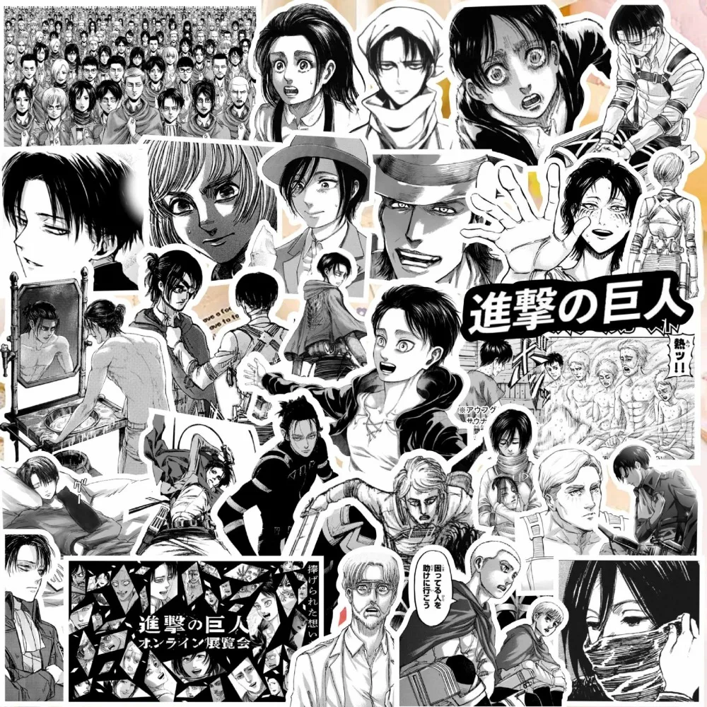 

70Pcs Anime Black and White Attack on Titan Atickers Graffiti Toy Skateboard Phone Laptop Luggage Sticker Decals Gift Wholesale
