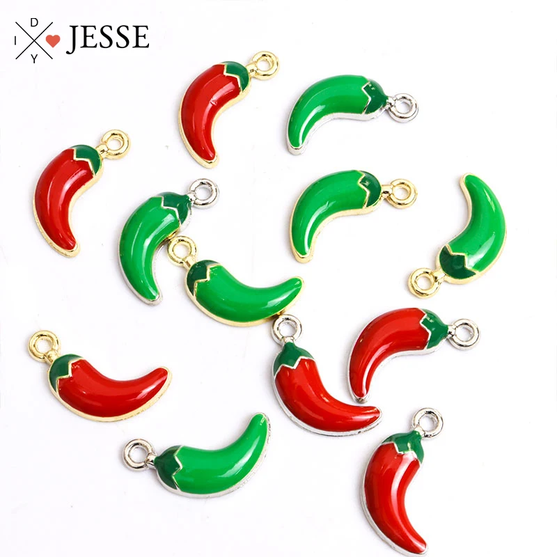 

10pcs Funny Enamel Pepper Charm Red Green Chilli Alloy Drip Oil Pendant for Jewellery Making DIY Necklace Bracelet Graft Finding