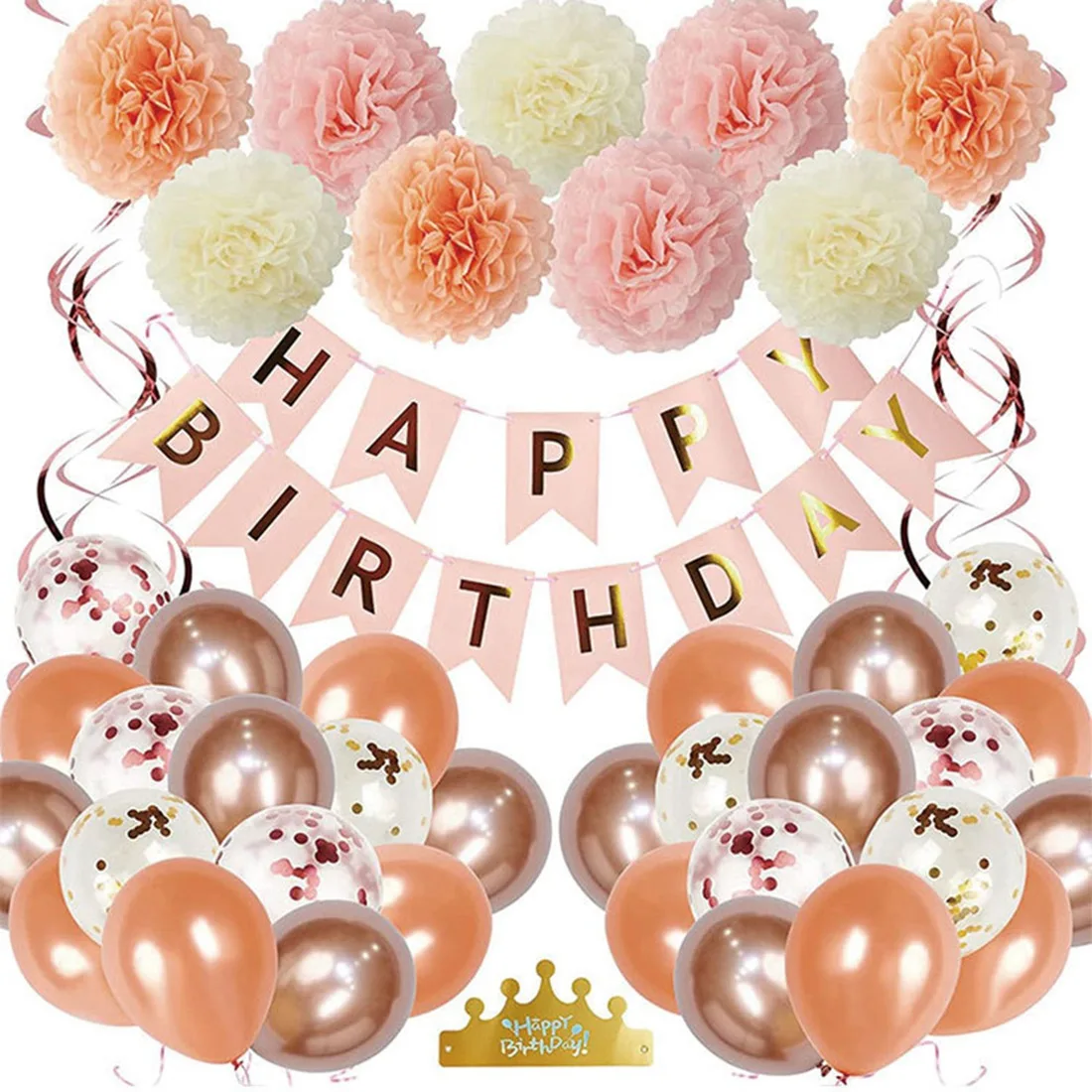 

1Set Rose Gold Birthday Party Decorations Set with Happy Birthday Banner,DIY Cake Topper,Circle Dots Garland