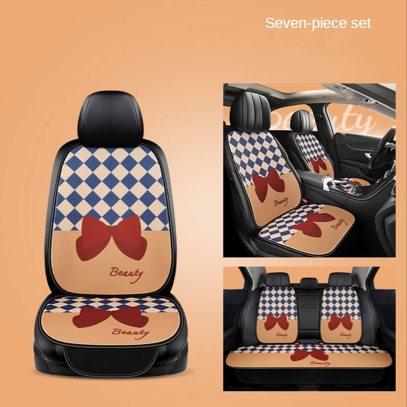 Cute Cartoon Car Bow Cushion Seat Cover Four Seasons Universal Car Seat Cover Protector Accessories Interior for Cars Full Set