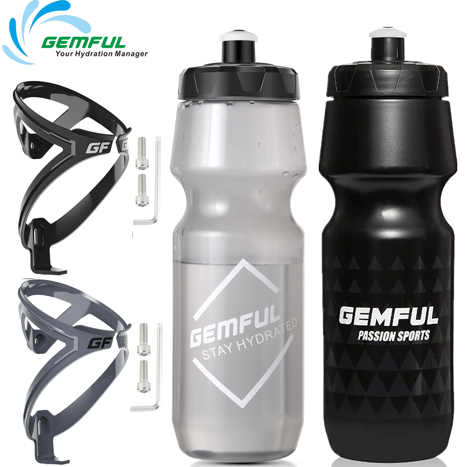 

GEMFUL Sports Squeeze Water Bottle with Holder BPA Free Reusable Bicycle/OutdoorsCycling/Running Water Container 24oz