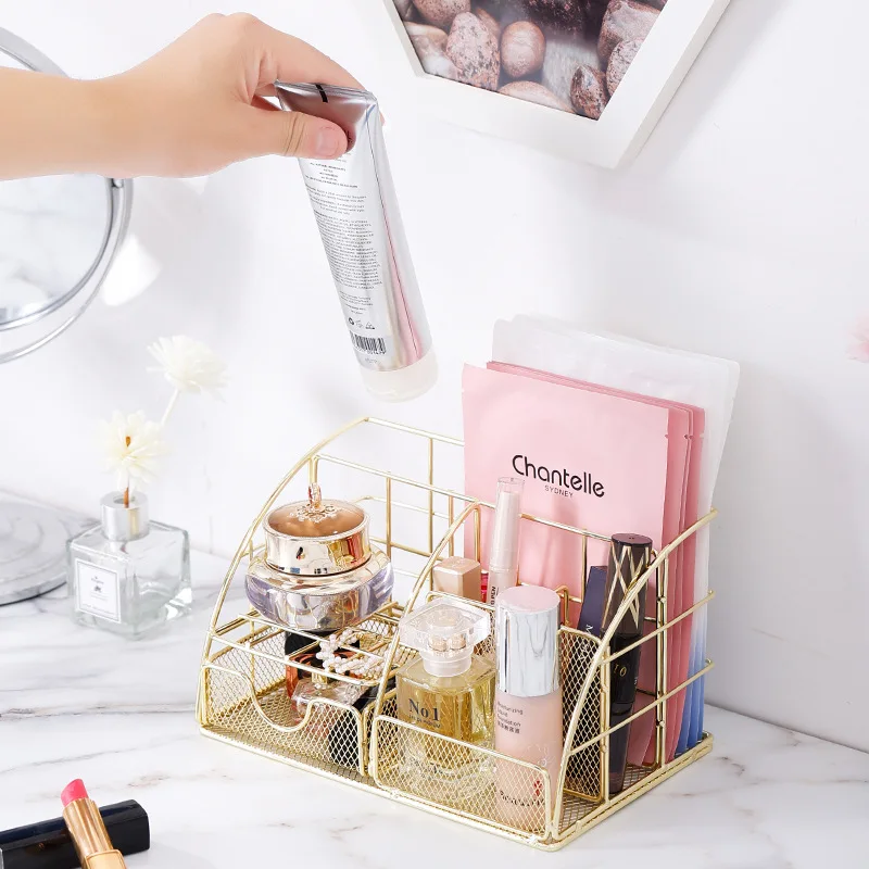 

Make Up Desktop Storage Basket Bedroom Organizer Mesh Holder Cosmetic Container Storage Holder Desk MakeupTray