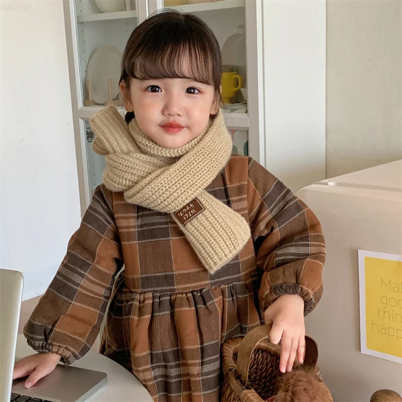 Winter Knitting Wool Children Scarf Soft Thermal Boys Girls Outdoor Warmer Scarf Solid Color Windproof Baby Scarf 0-6Years