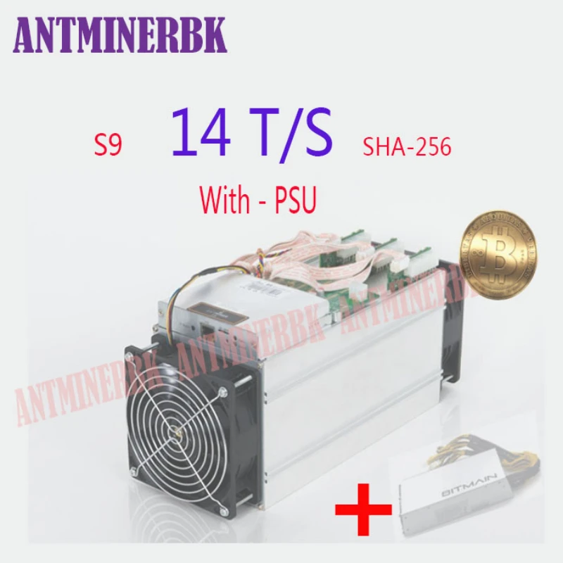 

used AntMiner S9 14T 14000Gh/s with PSU Bitmain S9 Bitcoin Miner 16nm 1372W BM1387 Miner delivery within 48 hours