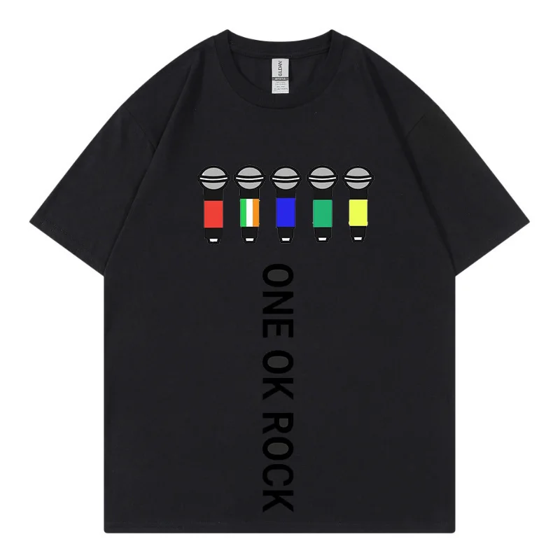 Хлопковая рубашка One Ok Rock с принтом топы микрофоном японской рок-группы модная