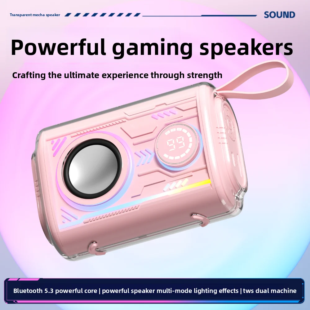 Фото Прозрачный игровой Bluetooth-динамик Mecha VYOPBC с RGB-подсветкой и ритмической подсветкой, миниатюрный настольный аудиоаппарат. №1