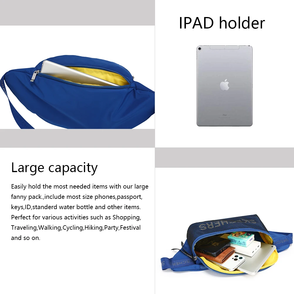 SKECHERS Chest Bag Fanny Pack Waterproof Beltbag for Travel Outdoor Sport Lightweight Crossbody Bag Shoulder Bag for Men Boys