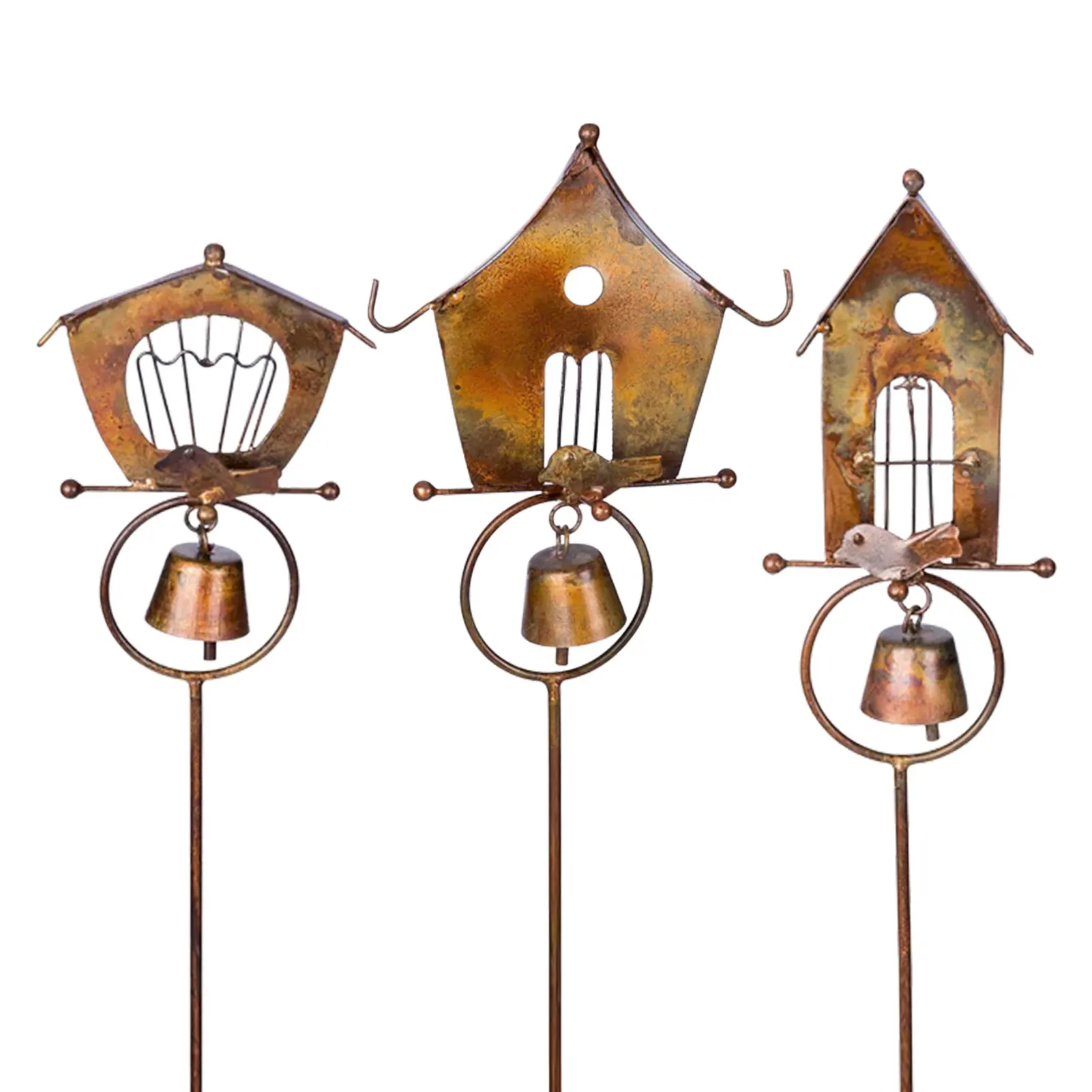 

Metal Bird House Bird Houses For Outside Metal Birdhouse Stand Bird House Stake With Carved Bell Waterproof Rust-proof Resting