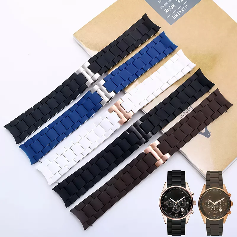 Фото Резиновый стальной ремешок для Armani AR5889/5890/5905/5960/5920, водонепроницаемый силиконовый ремешок для часов из нержавеющей стали 20 мм 23 мм унисекс №1
