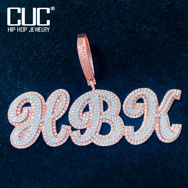 

Кулон с буквой и именем курсива на заказ, мужское ожерелье в стиле хип-хоп, украшение с полностью цирконием на заказ, рок-рэпер, ювелирные изделия