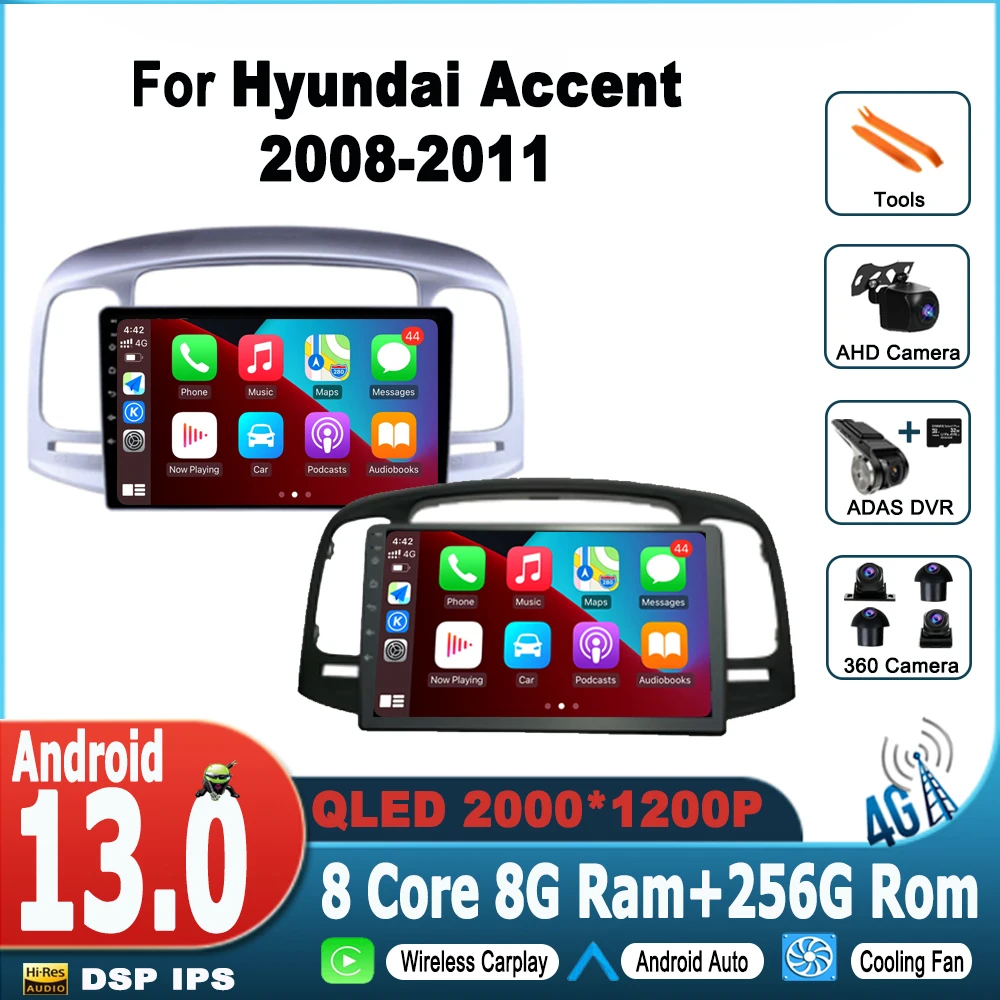

Android 13 For Hyundai Accent 2008 2009 2010 2011 Car Play Radio Multimedia Video Player Navigation 4G GPS Audio NO 2Din 2 Din