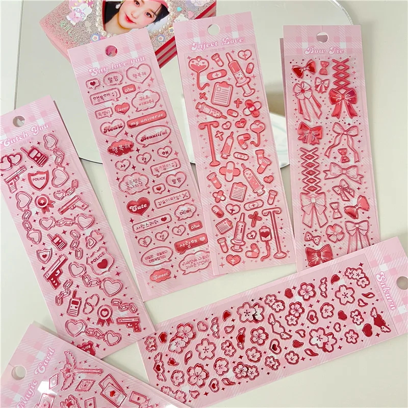 

Cute Magic Cherry Blossom Love Laser Sticker Scrapbooking Material Happy Planning Kawaii Stationery Decoration Stickers