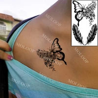 temporary tattoo stickers butterfly flower black feather body makeup waterproof art fake tatoo for boy men lady women
