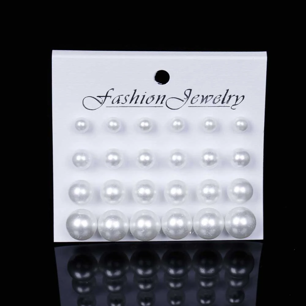 

12 Pairs White Simulated Pearl Earrings Set for Women Jewelry on Ear Ball Stud Earrings Kit Bijouteria Brincos Bijoux Wholesale
