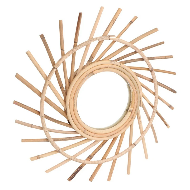 

Rattan Mirror Woven Mirror Wall-Mounted Mirror Nordic Rocker Dressing Makeup Mirror Decorative Vintage Home Mirror