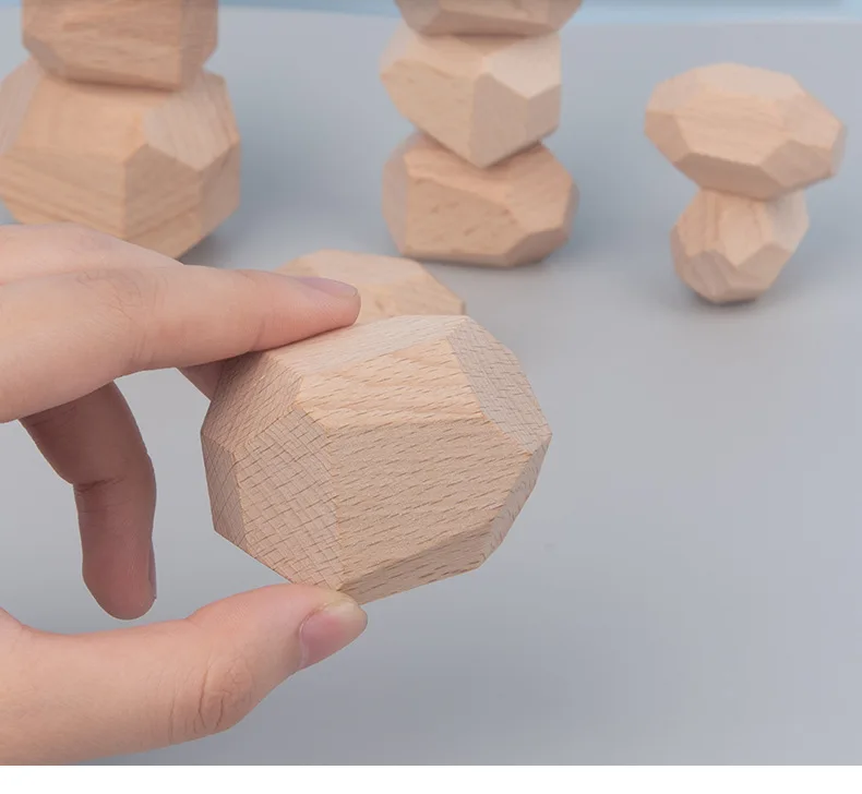 Creative DIY Toys Rainbow Colour/Log Colour Stone Blocks Children's Stacking Desktop Game Wooden Naturall Simulation Stone 10pcs images - 6